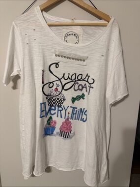 Rare bird White Graphic Tee with Colorful Cupcake Print